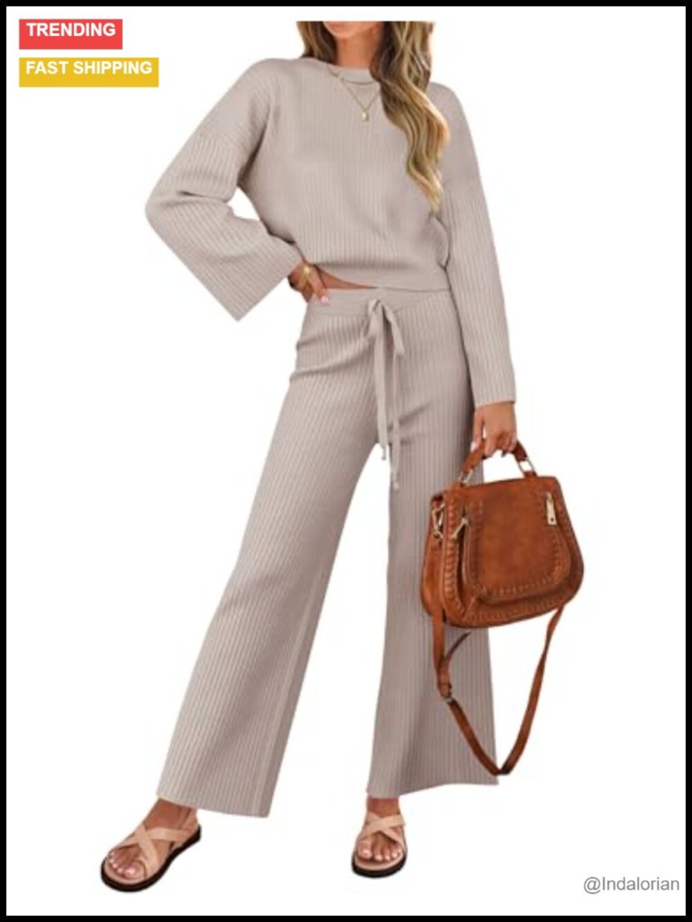 2 Piece Sweater Set Knit Lounge Matching Outfit Pullover Wide Leg Pants